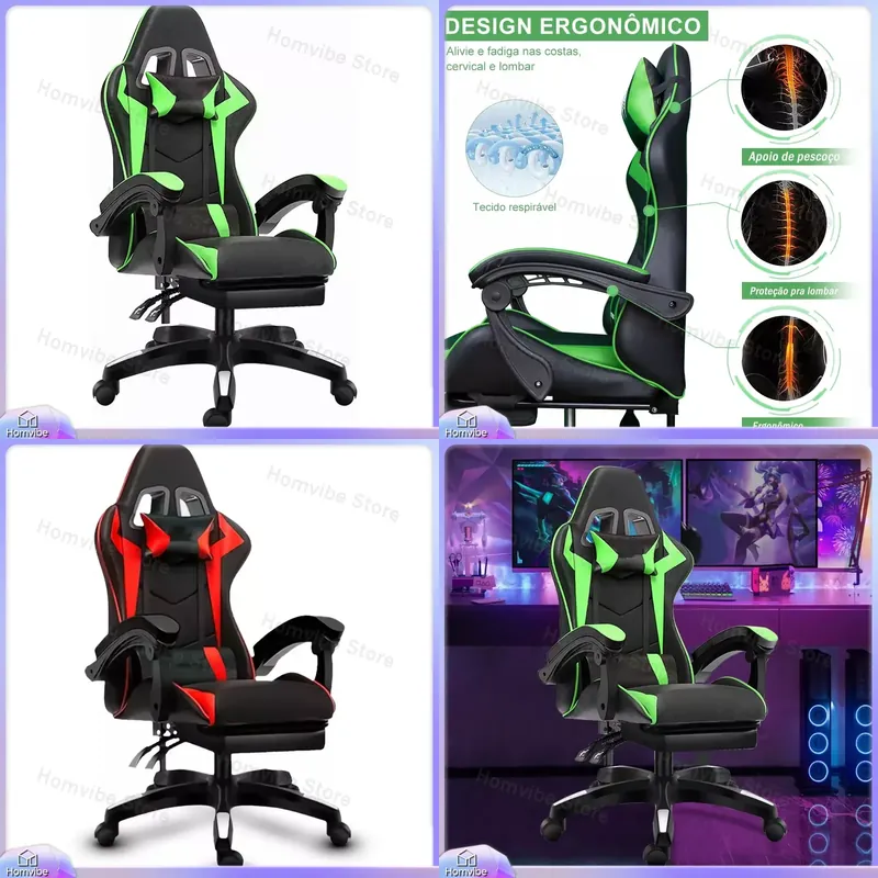 발 받침대가 있는 하이백 인체공학적 게이밍 의자, PC - Pc Gaming Gaming 리뷰 및 가격